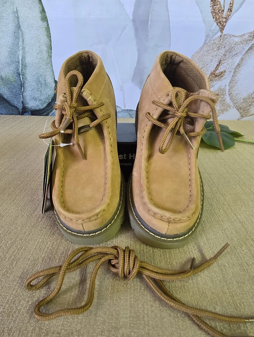 NWT Vintage Skechers Raiders Tan Leather Moc Toe Ankle Boots Kids